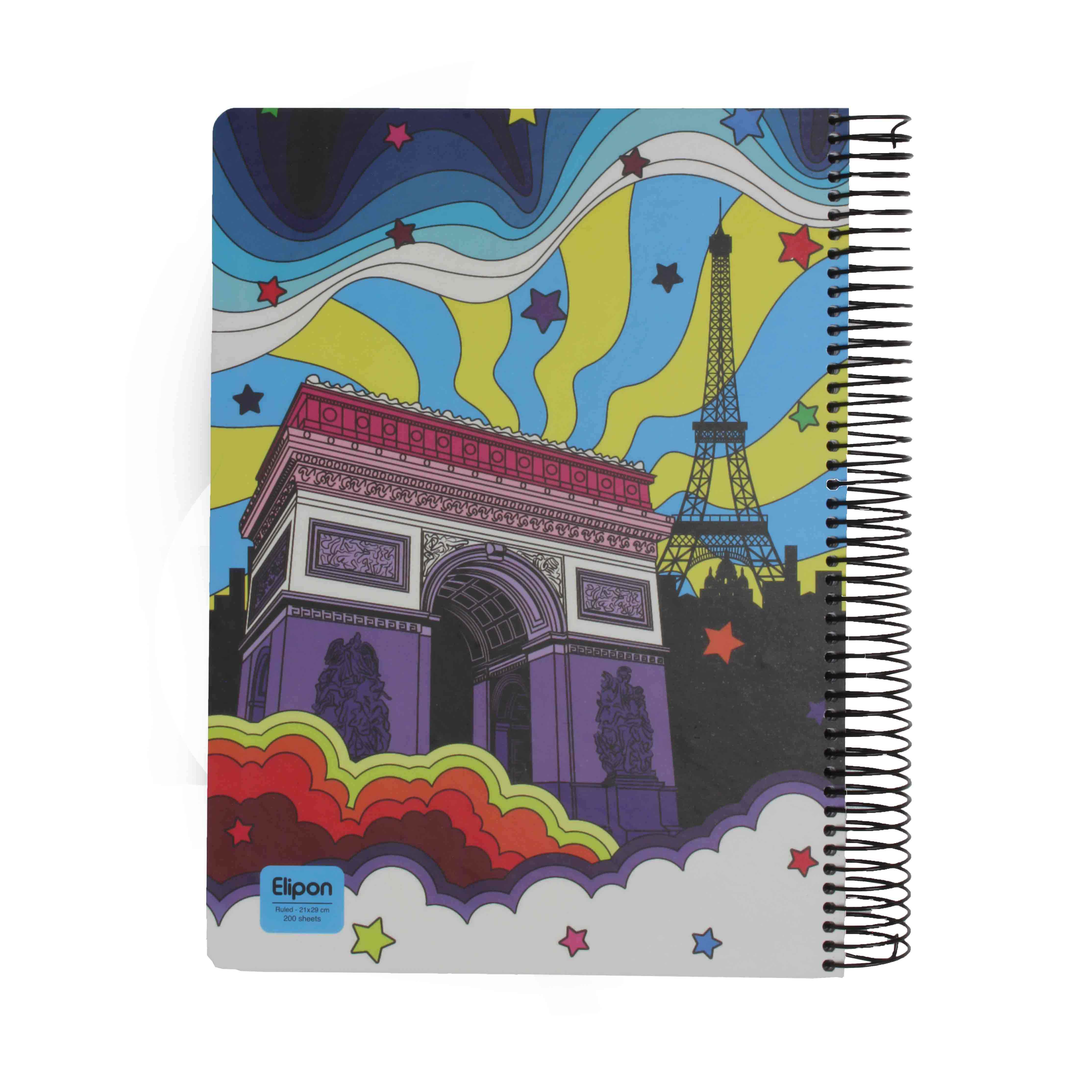 دفتر200برگ رحلی سیمی/ فنرفلز/ فانتزی جلدسخت الیپون کد863