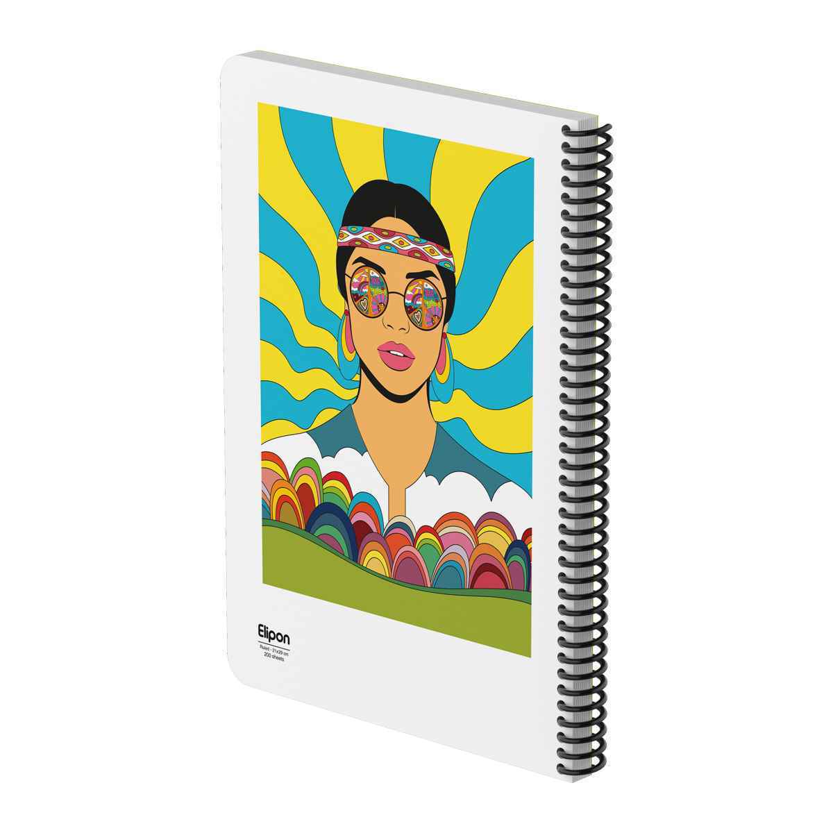 دفتر200برگ رحلی سیمی/ فنرفلز/ فانتزی جلدسخت الیپون کد863